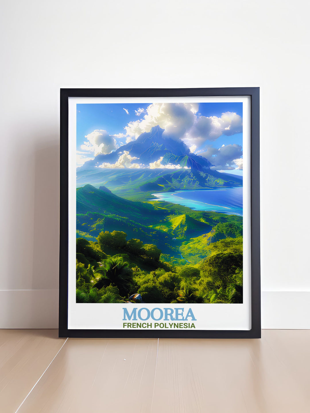 Experience the exotic landscapes of Moorea with this Mount Rotui Travel Print. Featuring the iconic volcanic peak surrounded by lush greenery and turquoise waters, this print is ideal for anyone who loves tropical destinations and scenic beauty, perfect for home or office décor.