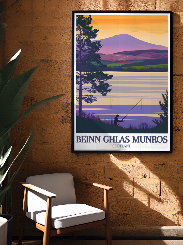 Ben Lawers and Loch Tay vintage print showcasing Beinn Ghlas Munro in the Scottish Highlands ideal for adding a touch of natures beauty to any home decor.