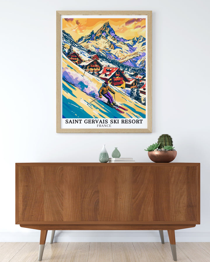 Mont Blancs rugged beauty is showcased in this custom print, which captures the mountains awe inspiring presence. Perfect for those who appreciate the grandeur of nature, this piece adds a touch of the French Alps to any room.