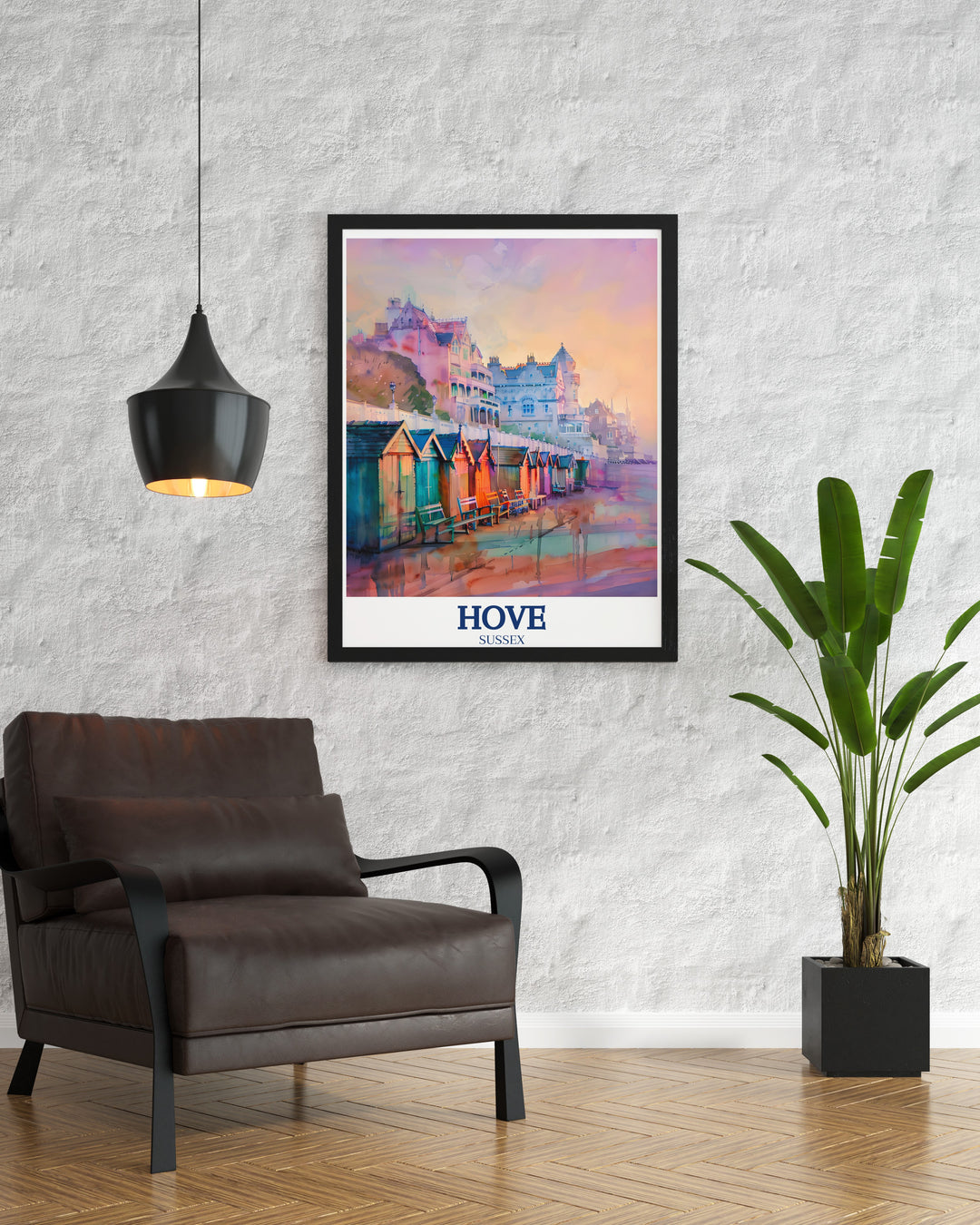 Hove Esplanade artwork celebrating the peaceful beauty of Englands coastline, with a detailed view of the historic promenade and calm waters of the English Channel. A timeless piece for any art collection.