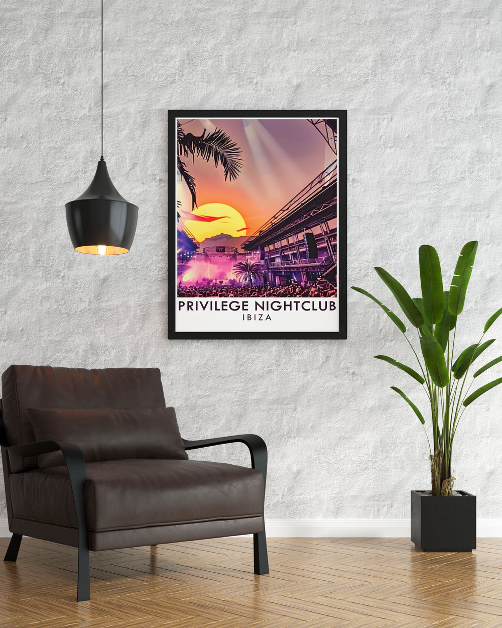 Stage nightclub poster showcasing the electrifying atmosphere of Ibizas famous clubs bringing the islands legendary nightlife into your living space with stunning visual art