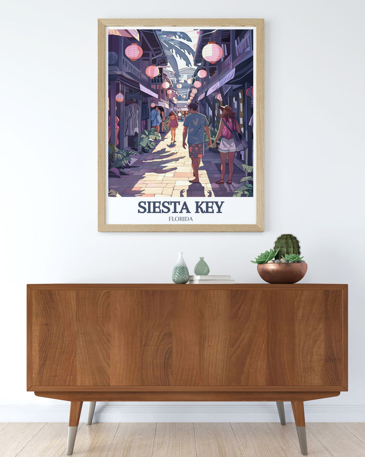 Detailed Siesta Key Village Ocean Boulevard artwork depicting the scenic beauty of Floridas coastal streets perfect for enhancing your home with stunning modern art and making a memorable gift for those who love Florida travel art.