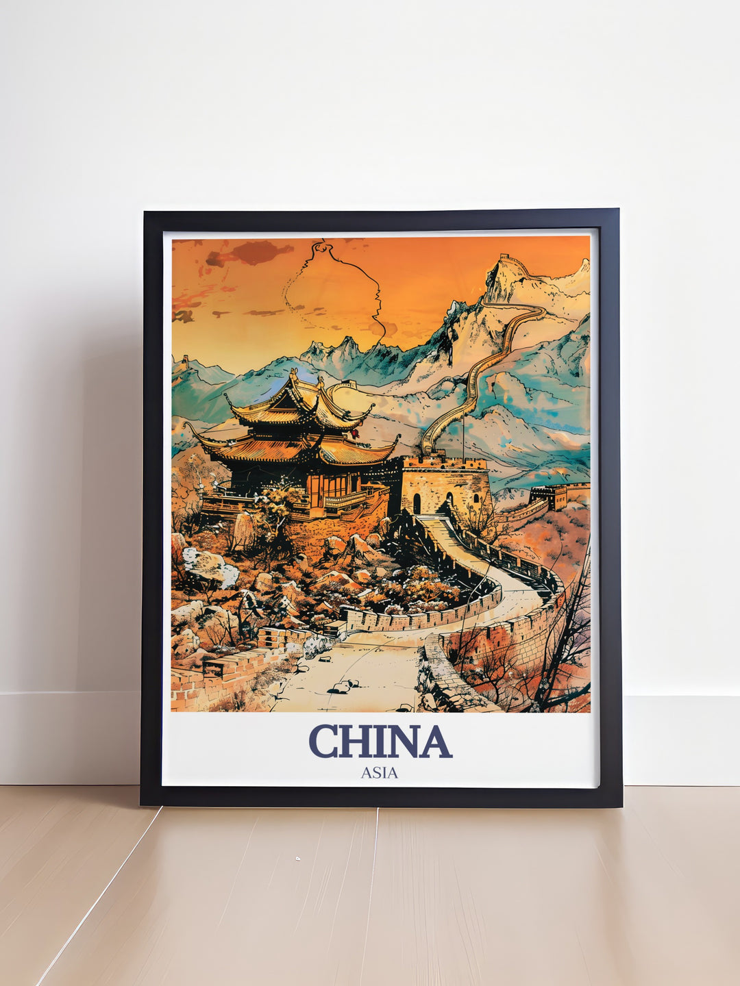 This Great Wall of China travel print showcases the awe inspiring beauty of the walls Huairou District. With detailed lines and rich hues, this poster brings the ancient wonder to life in your home or office. Perfect for those with a passion for world heritage, this wall art adds a touch of elegance and historical significance to any space.