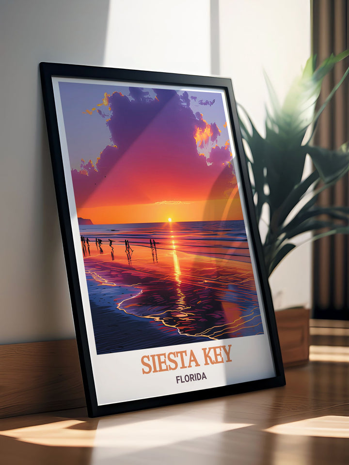 Siesta Key Poster with a minimalist map design complements Crescent Beach modern prints creating a cohesive and stylish look for your home.