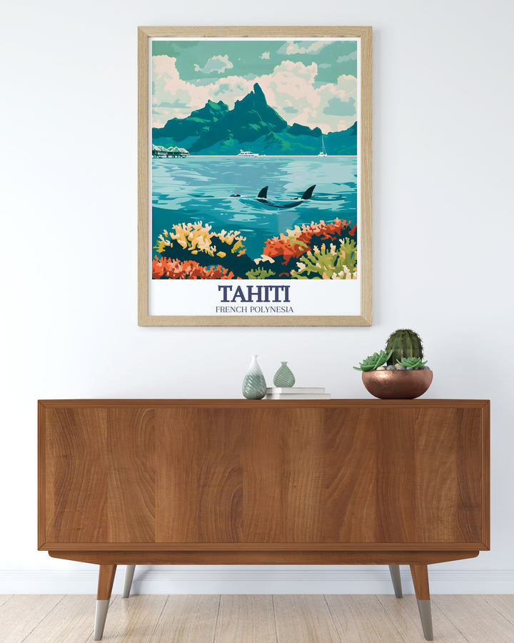 The breathtaking beauty of Bora Bora and Moorea is captured in this Tahiti poster print A perfect wall art option for those who love tropical destinations this stunning artwork makes an ideal anniversary or Christmas gift for travelers and art lovers