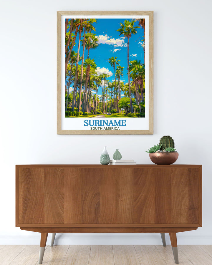 Suriname Art Print capturing the cultural richness of Paramaribo and the natural beauty of Palmentuin. A perfect addition to your home decor or a thoughtful personalized gift for loved ones.