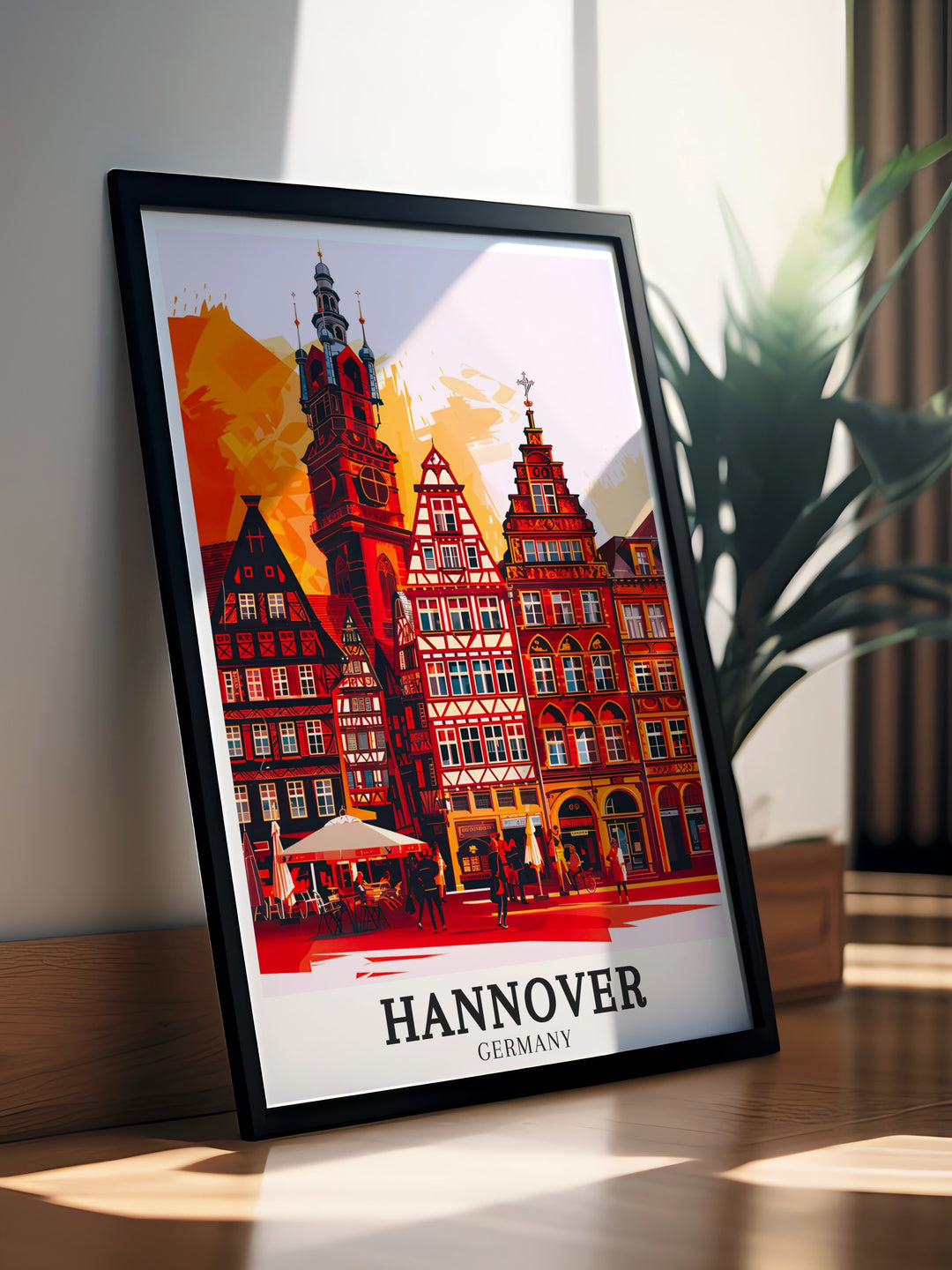 Wall art showcasing Hannovers Old Town with its charming half timbered houses and cobblestone streets offering a nostalgic glimpse into the past while celebrating the timeless beauty of German architecture and city life