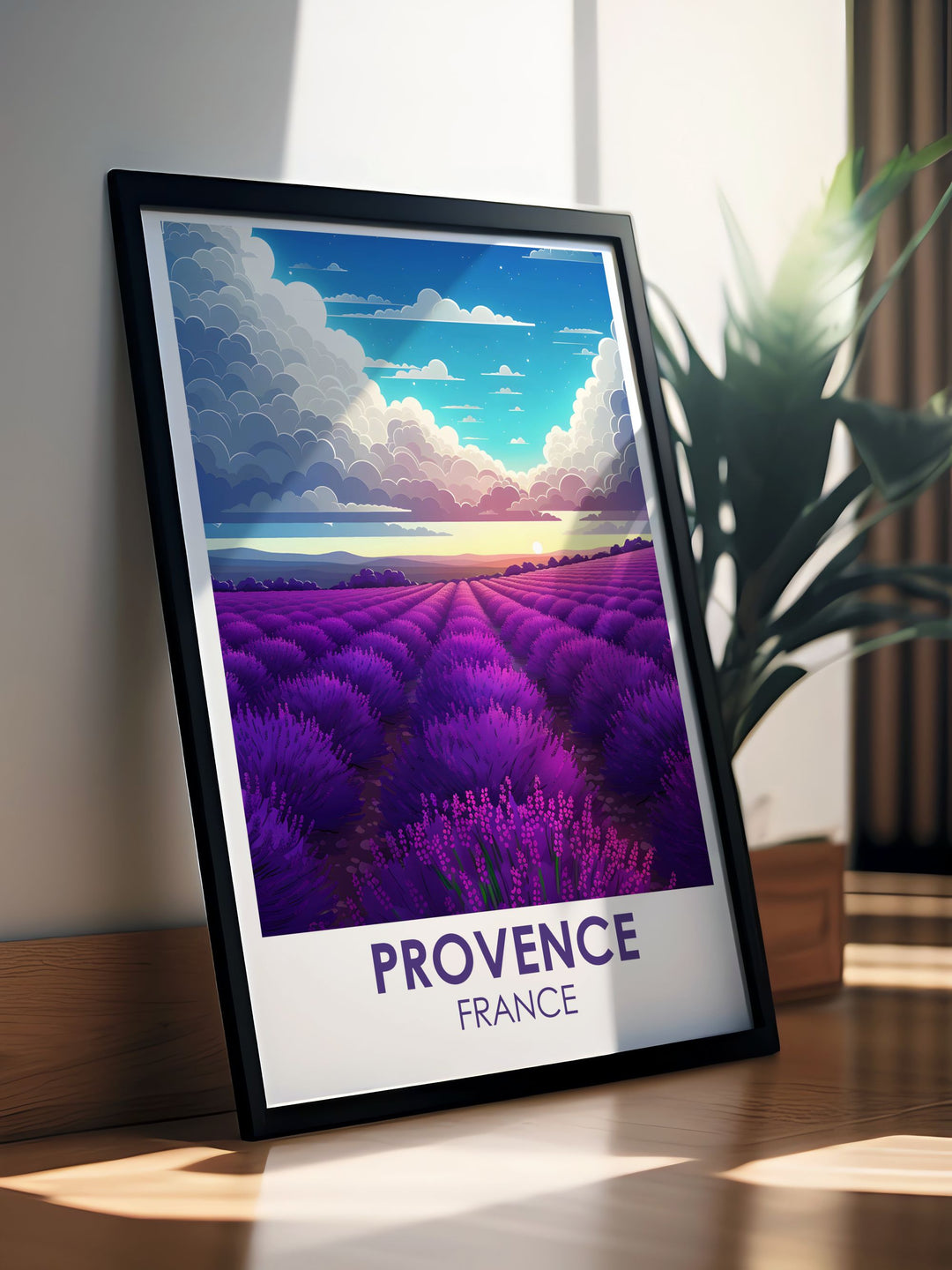 Capture the picturesque charm of Provences lavender fields with this art print, highlighting the rich history and the natural beauty that define the Valensole region.