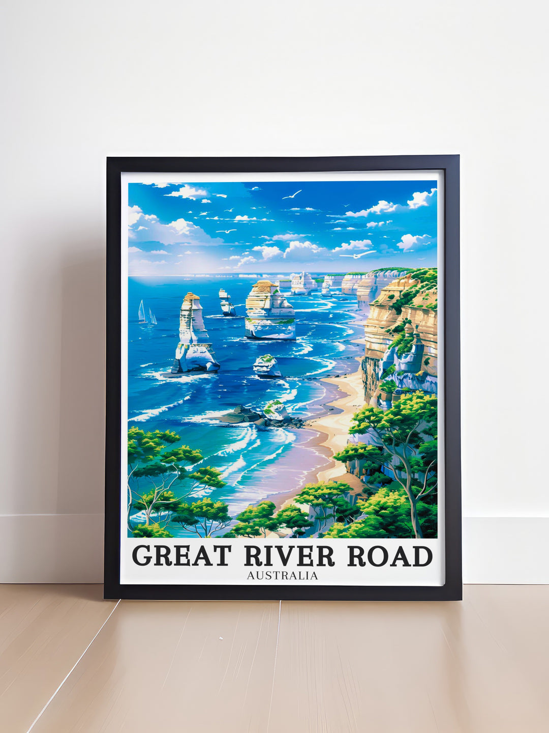 Great Ocean Road wall art showcasing the sweeping coastal views and winding roads of one of Australias most famous drives. This framed art piece adds a sense of adventure and escapism to your home, perfect for anyone with a love for travel and exploration.