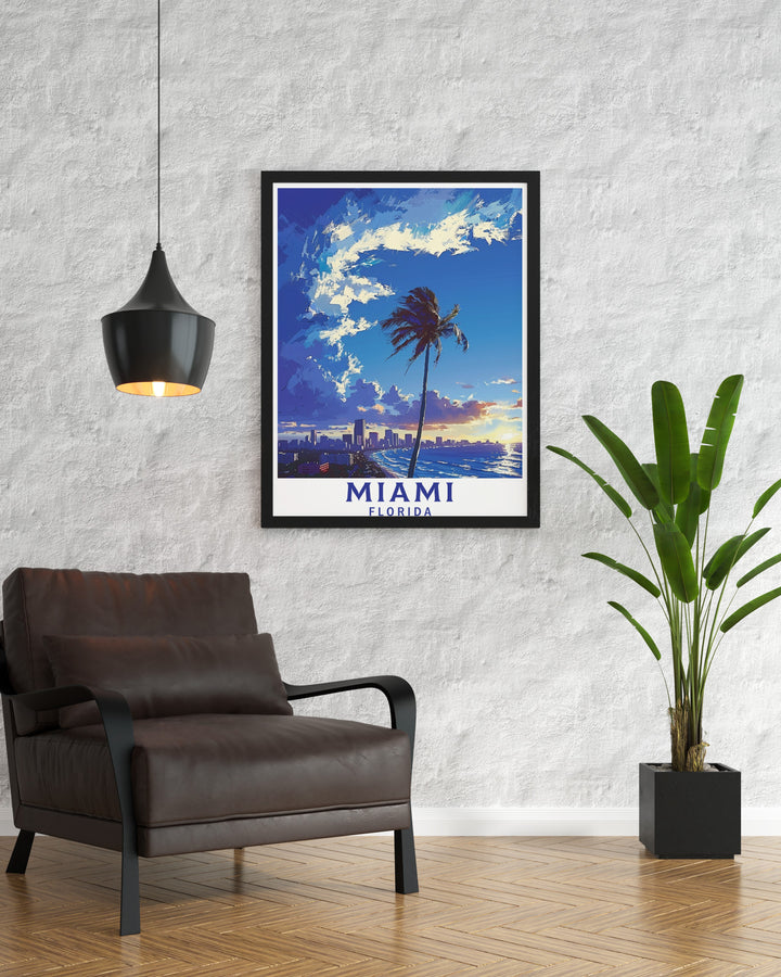 The Miami Beach Canvas Art highlights the beauty of Floridas most iconic beach, featuring a perfect blend of vibrant colors and breathtaking scenery. This travel poster is an excellent gift for those who love coastal destinations and tropical getaways.