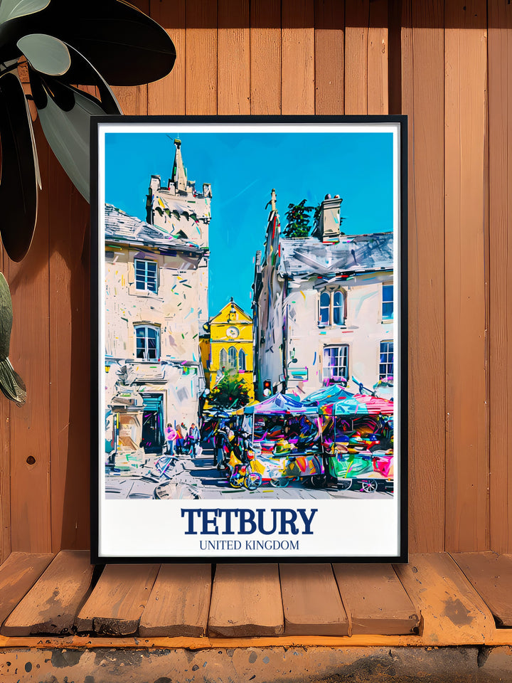 This canvas art showcases Tetburys historic Town Hall and Market Square, capturing the rich history and timeless beauty of this market town. Perfect for those who appreciate English heritage, this artwork adds elegance and charm to any room.