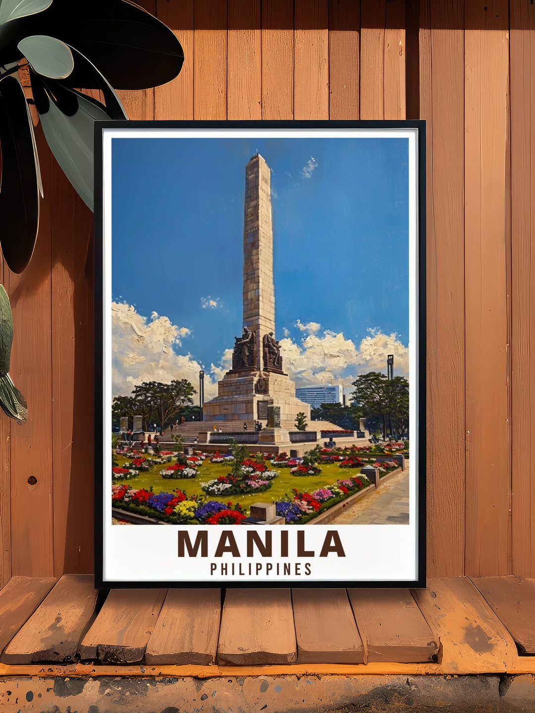 Celebrate the beauty of Manila with this travel poster, showcasing the Rizal Monument and the colorful cityscape. Ideal as a gift or home décor, this artwork brings the energy and history of the Philippines to life.