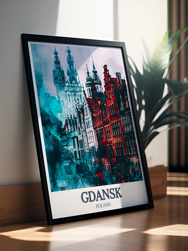 Matted Gdansk Old Town, St. Marys Church Travel Photo in black and white. Ideal for framing and display, this print captures the historic charm of Gdansk, making it a perfect choice for travel gifts and home decor enthusiasts.