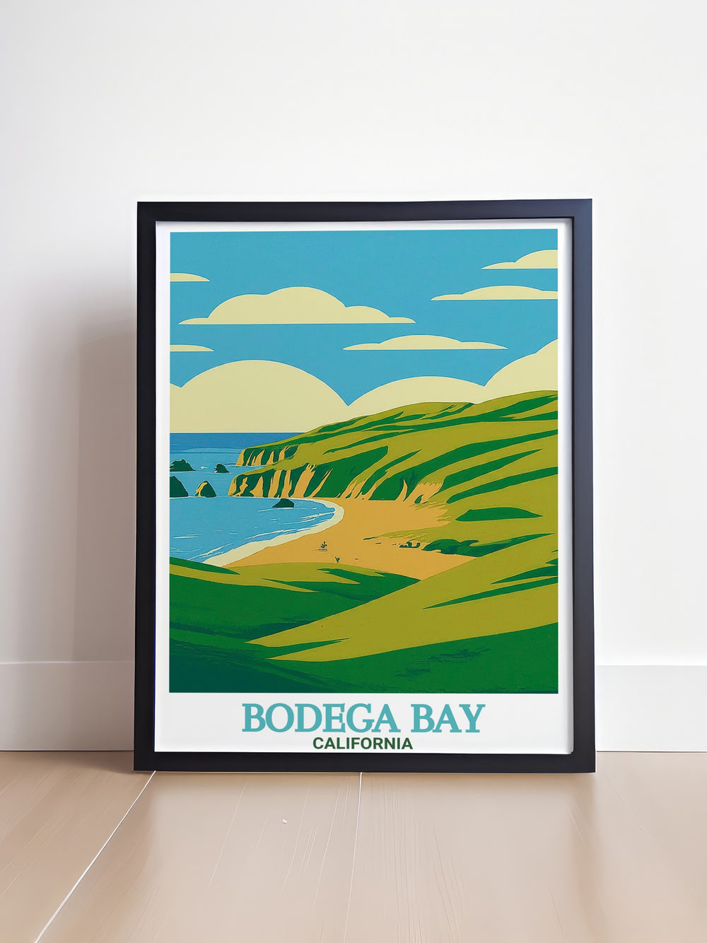 Bodega Bay art print showcasing a breathtaking view of the cliffs and ocean waves at Doran Regional Park. Ideal for creating a calming and beautiful atmosphere in any room with a focus on Californias natural beauty.