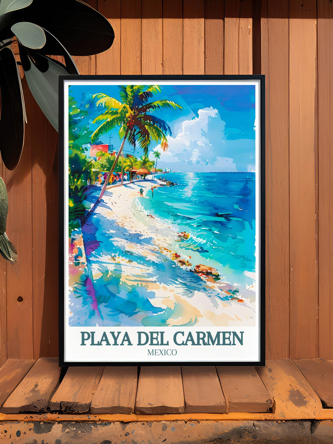 Enhance your home with this captivating Playa Carmen print featuring the Caribbean Sea. The vivid colors and intricate details make this Mexico wall art a standout piece ideal for those who love travel and coastal scenery.