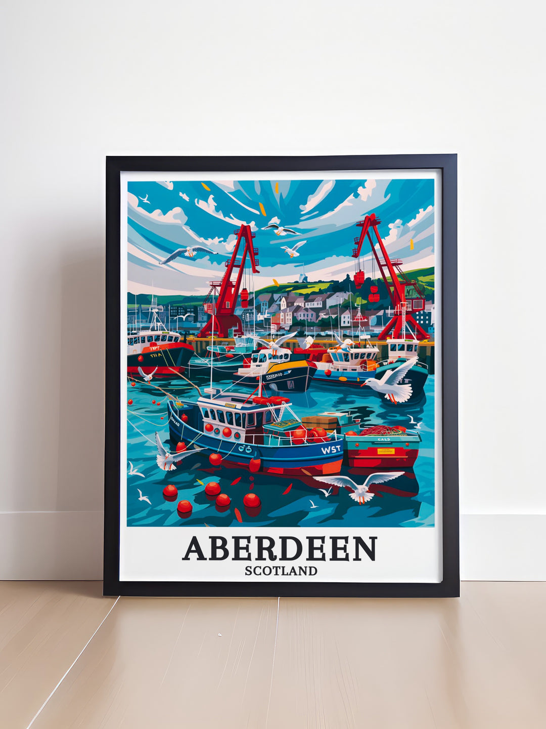 Aberdeen Wall Decor featuring the Port of Aberdeen and Aberdeen Harbour, two of Scotlands most important maritime landmarks. This travel print blends history with modern design, offering a stunning visual representation of Aberdeens legacy