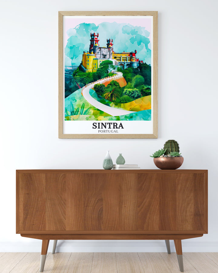 Portugal Travel Art showcasing the majestic Pena National Palace Sao Pedro de Penaferrim a perfect gift for travel enthusiasts and art lovers