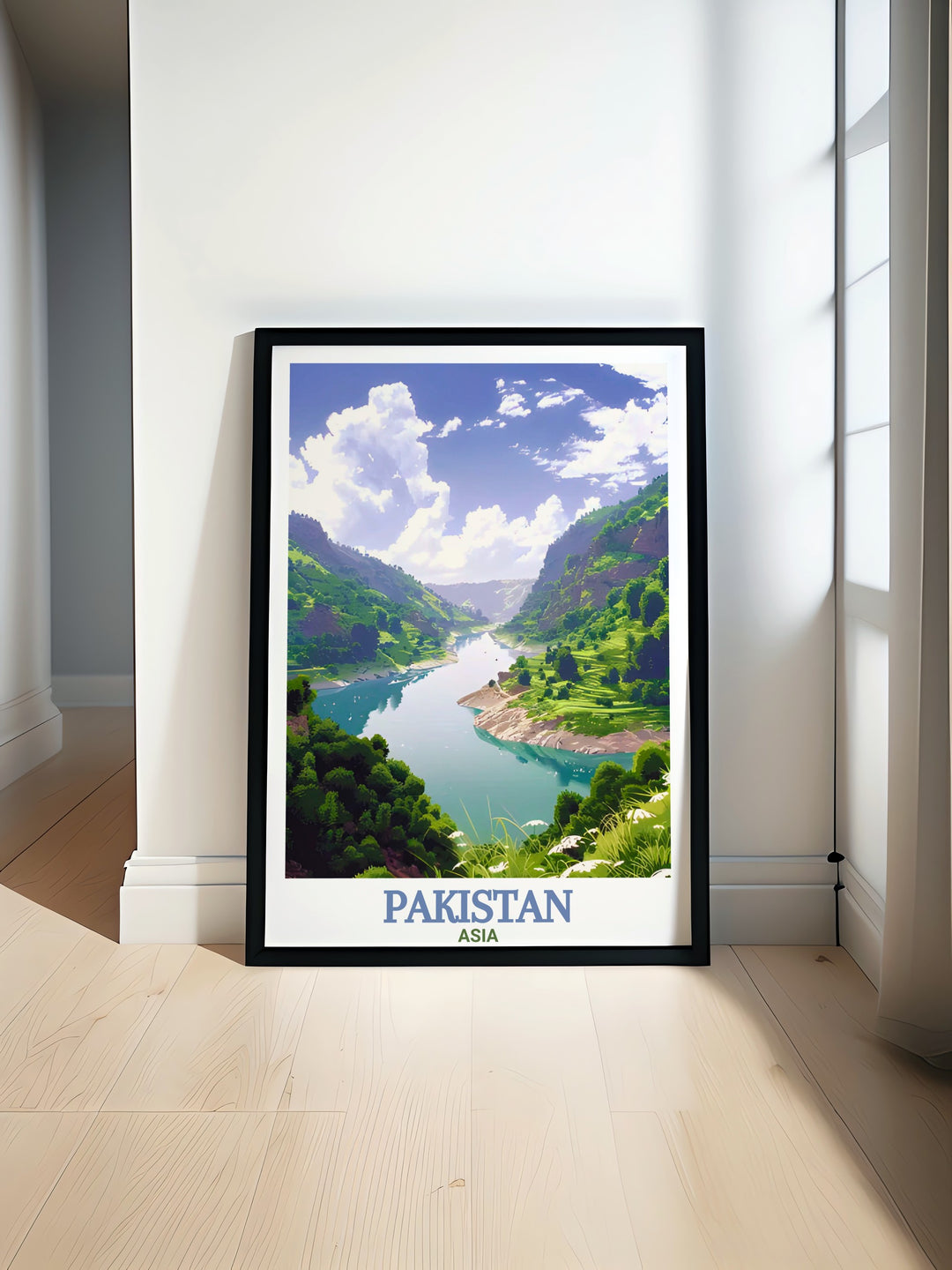 Lahore Poster featuring the vibrant streets and historical landmarks of Lahore city with a detailed Lahore City Map perfect for home decor and travel enthusiasts combined with the serene beauty of Jhelum River artwork