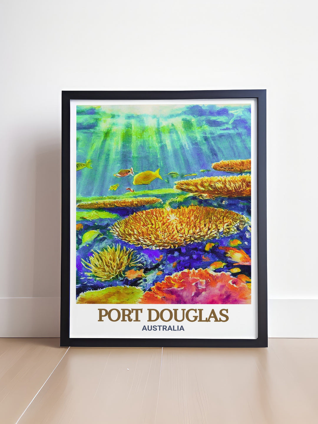 Decorate your space with this vibrant Port Douglas and Great Barrier Reef travel poster. The stunning reef, combined with the tranquil beaches of Port Douglas, makes this print an unforgettable piece of Australias natural beauty.