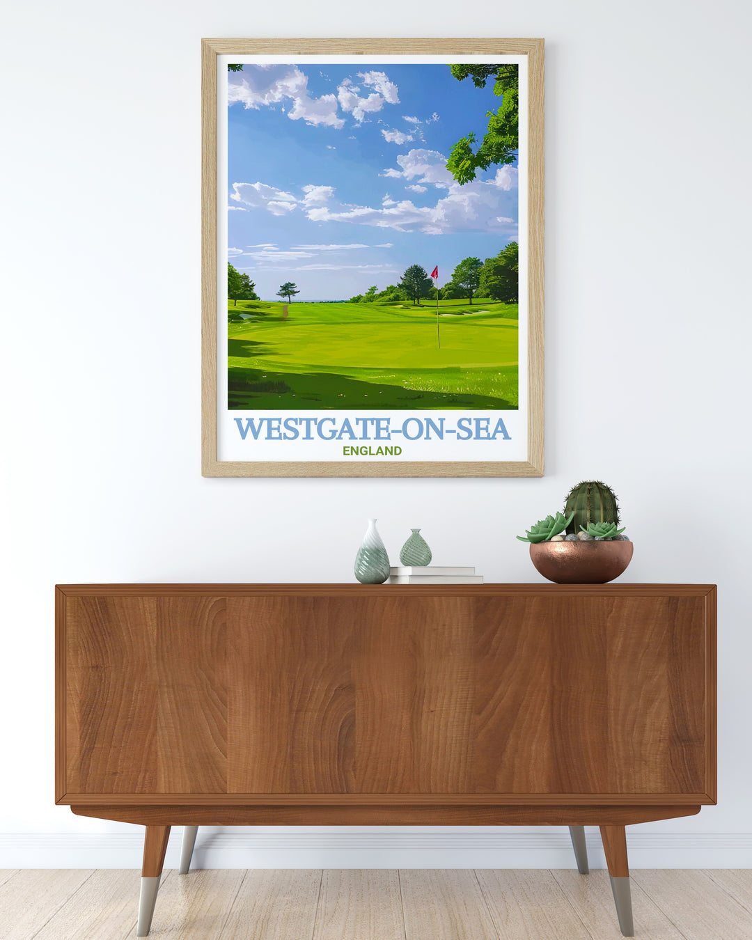 This Westgate on Sea poster print highlights the beauty of Kents coastline, featuring the scenic Westgate Golf Club. Ideal for coastal décor or gifts, this travel print brings the peaceful charm of Westgate and the elegance of its golf retreat into your home.