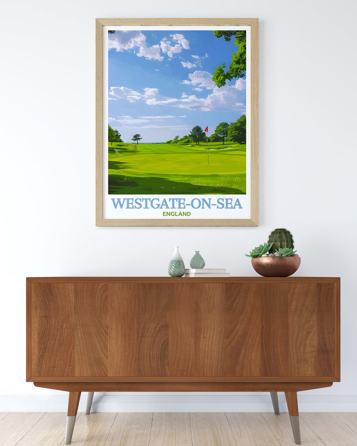 This Westgate on Sea poster print highlights the beauty of Kents coastline, featuring the scenic Westgate Golf Club. Ideal for coastal décor or gifts, this travel print brings the peaceful charm of Westgate and the elegance of its golf retreat into your home.