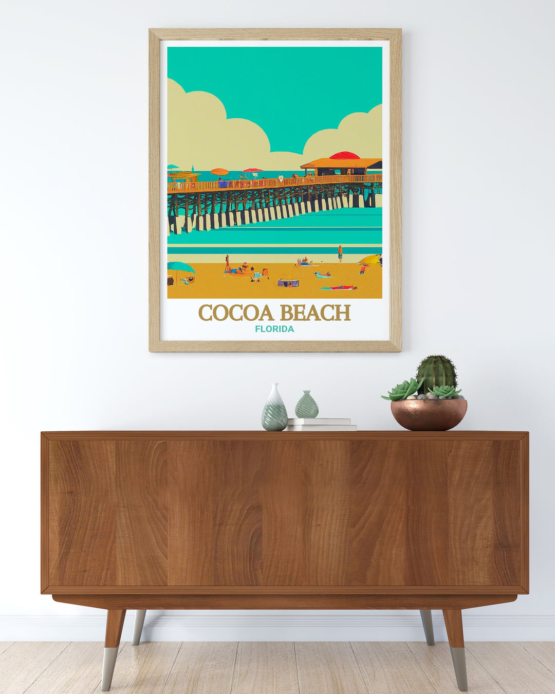 Florida wall print featuring Cocoa Beach, capturing the dynamic interplay of sea and sky that makes this location a popular destination. This print is ideal for travel enthusiasts and beach lovers, offering a visual escape to the sunny shores of Cocoa Beach.