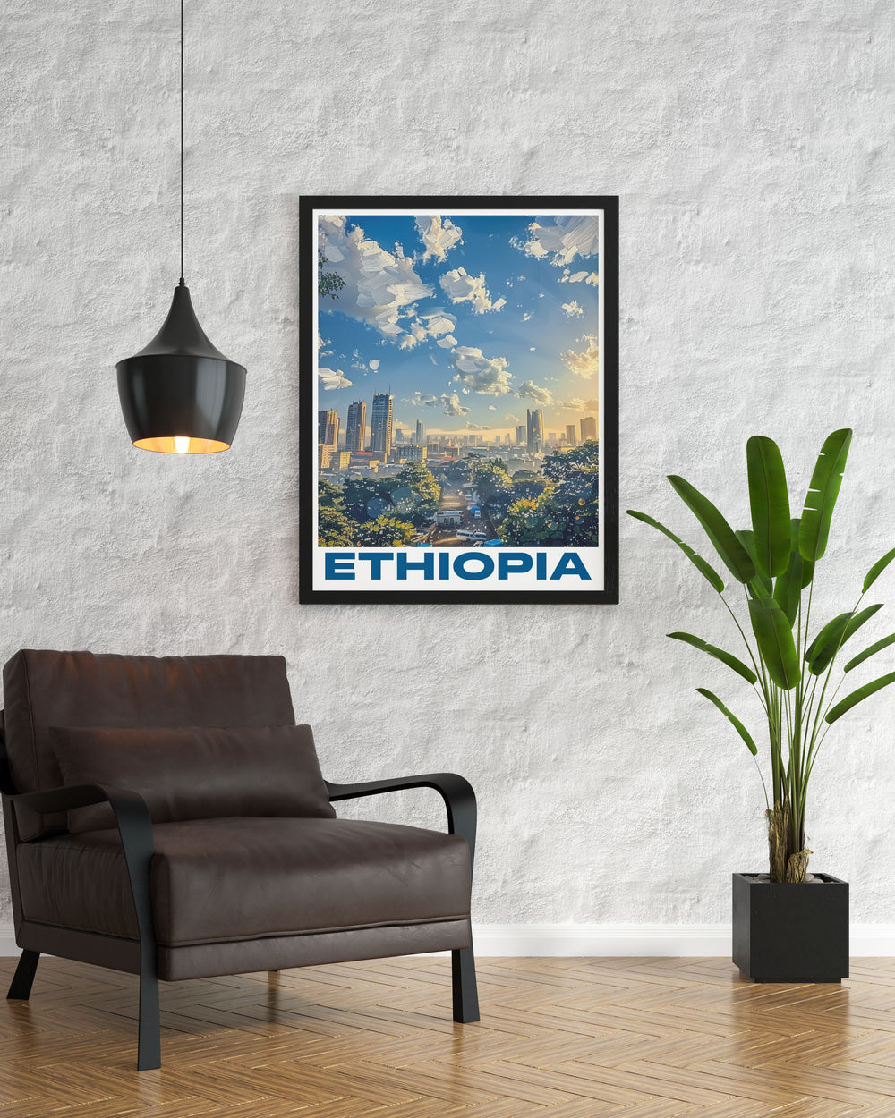 Stunning Ethiopia Wall Art showcasing Addis Ababas dynamic streets and vibrant atmosphere meticulously crafted with vivid colors and fine lines ideal for enhancing living rooms offices or bedrooms with a touch of Ethiopian heritage