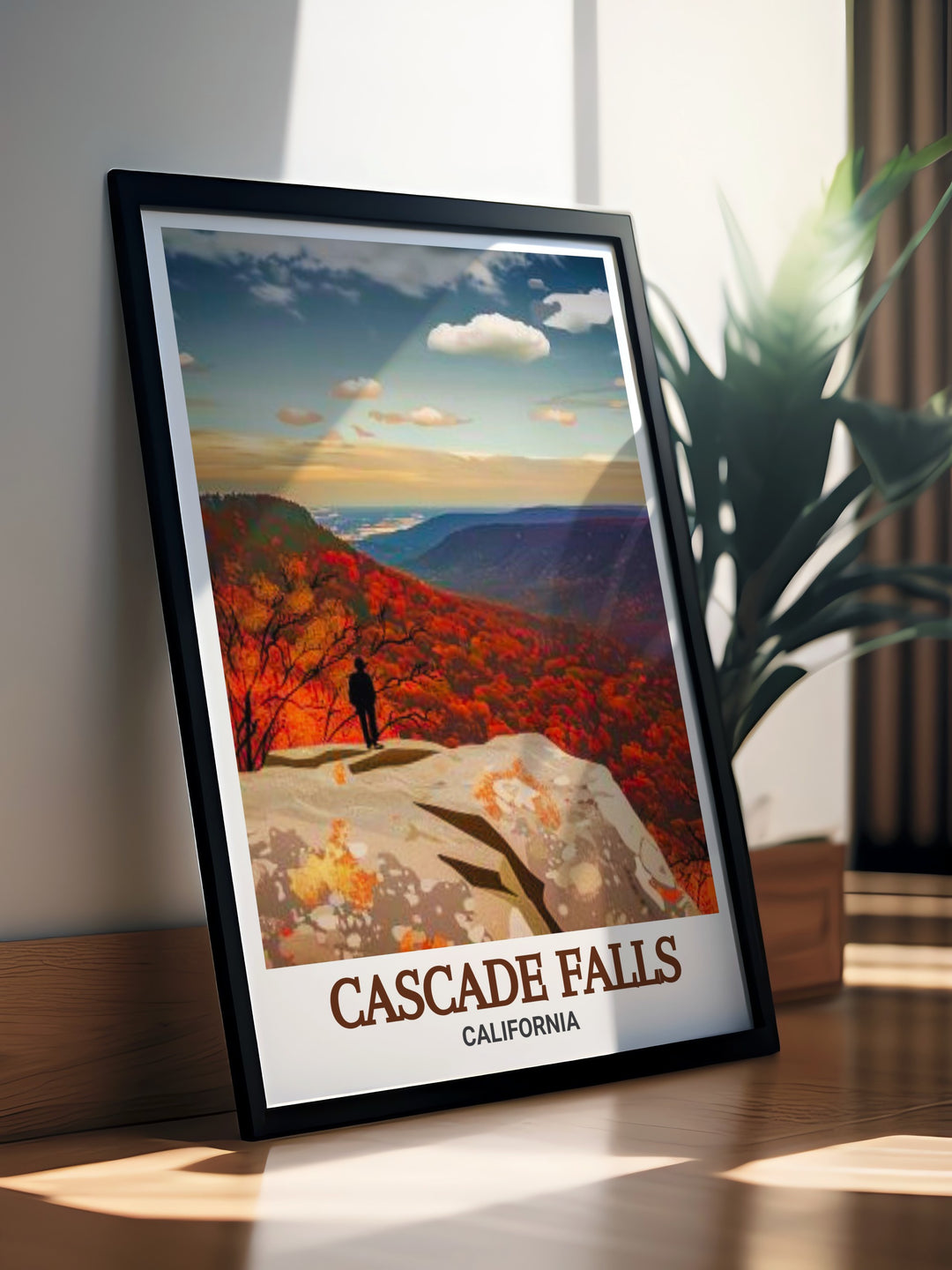 Enhance your California decor with a Cascade Falls art print that brings the tranquility of nature indoors complemented by Barneys Wall modern prints designed to add a touch of elegance and sophistication to your living room or office space.