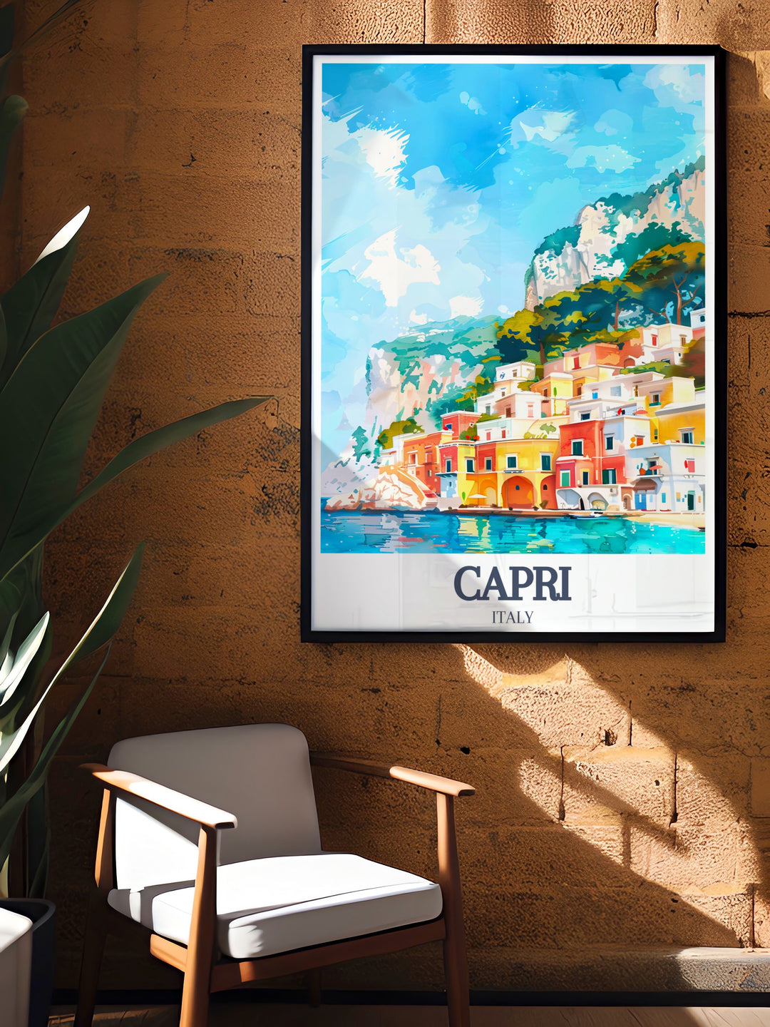 Capri Island art print showcasing the stunning Faraglioni Rocks and lush botanical gardens Ideal for adding a touch of the Mediterranean to your home this artwork brings nature and elegance into any space