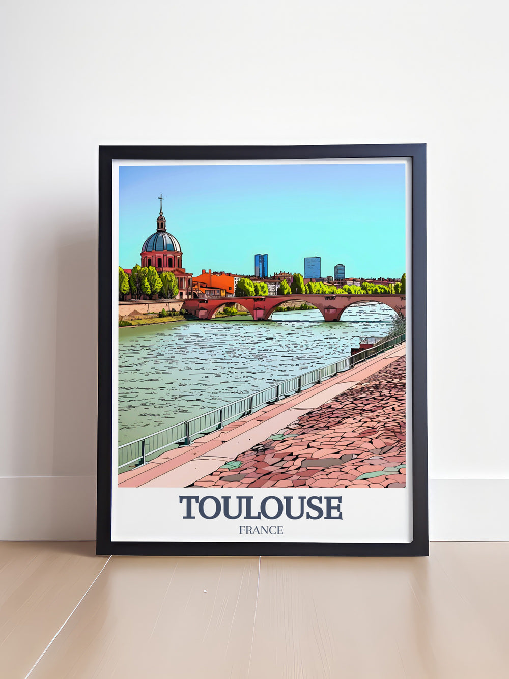 Featuring the Dome Grave and the Garonne River, this Toulouse wall art captures the essence of Frances Ville Rose” in a single stunning scene. Perfect for travelers and urban explorers, this framed print brings the charm of Toulouse into your home.