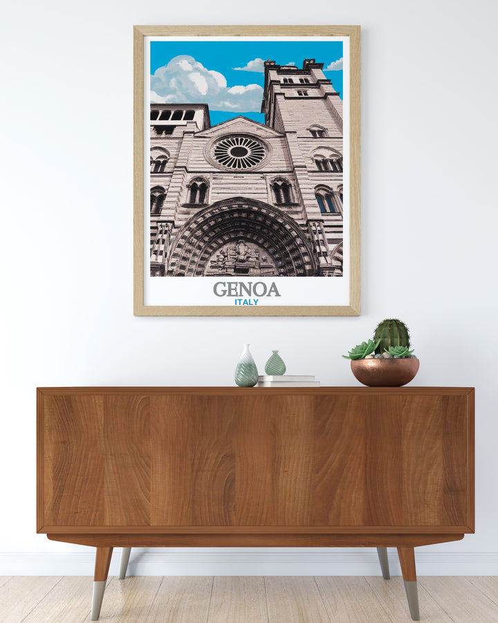 Highlighting the stunning architecture of Genoa Cathedral, this canvas art offers a window into Italys rich cultural heritage. Whether youve visited or dream of traveling there, this print makes a perfect decor piece for any Italy lover.