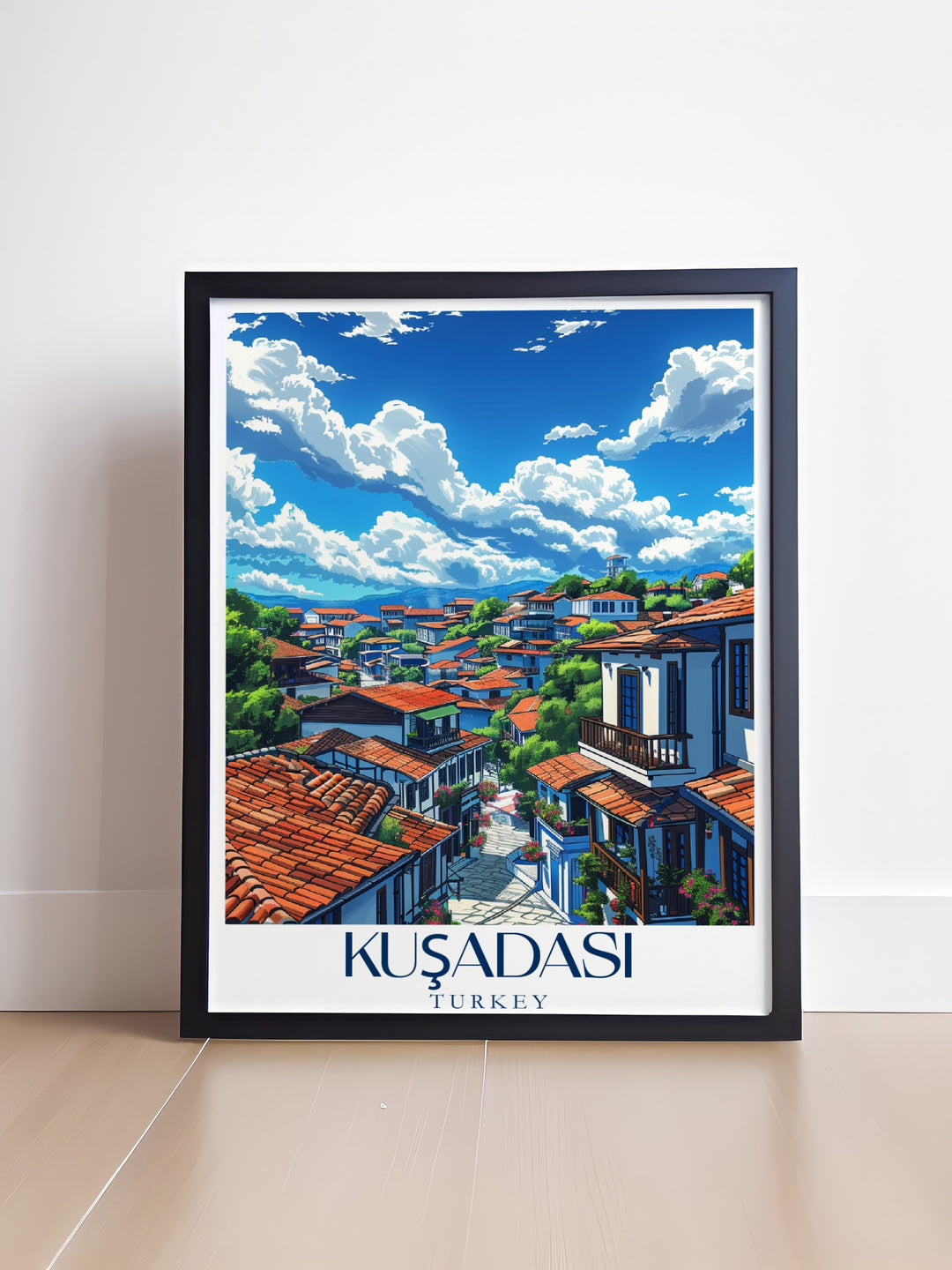 Sirince art print featuring the picturesque Turkish village. This Turkey wall art adds sophistication to any living room or bedroom. Ideal for those looking for a Turkey travel print to complete their modern decor or give as a thoughtful travel gift.