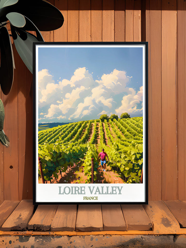 Create a stunning living room space with this Vineyards and Wineries wall art from the Loire Valley. Ideal for anyone who loves French culture and wine this travel print adds elegance and charm to your home décor with its detailed and vibrant design.