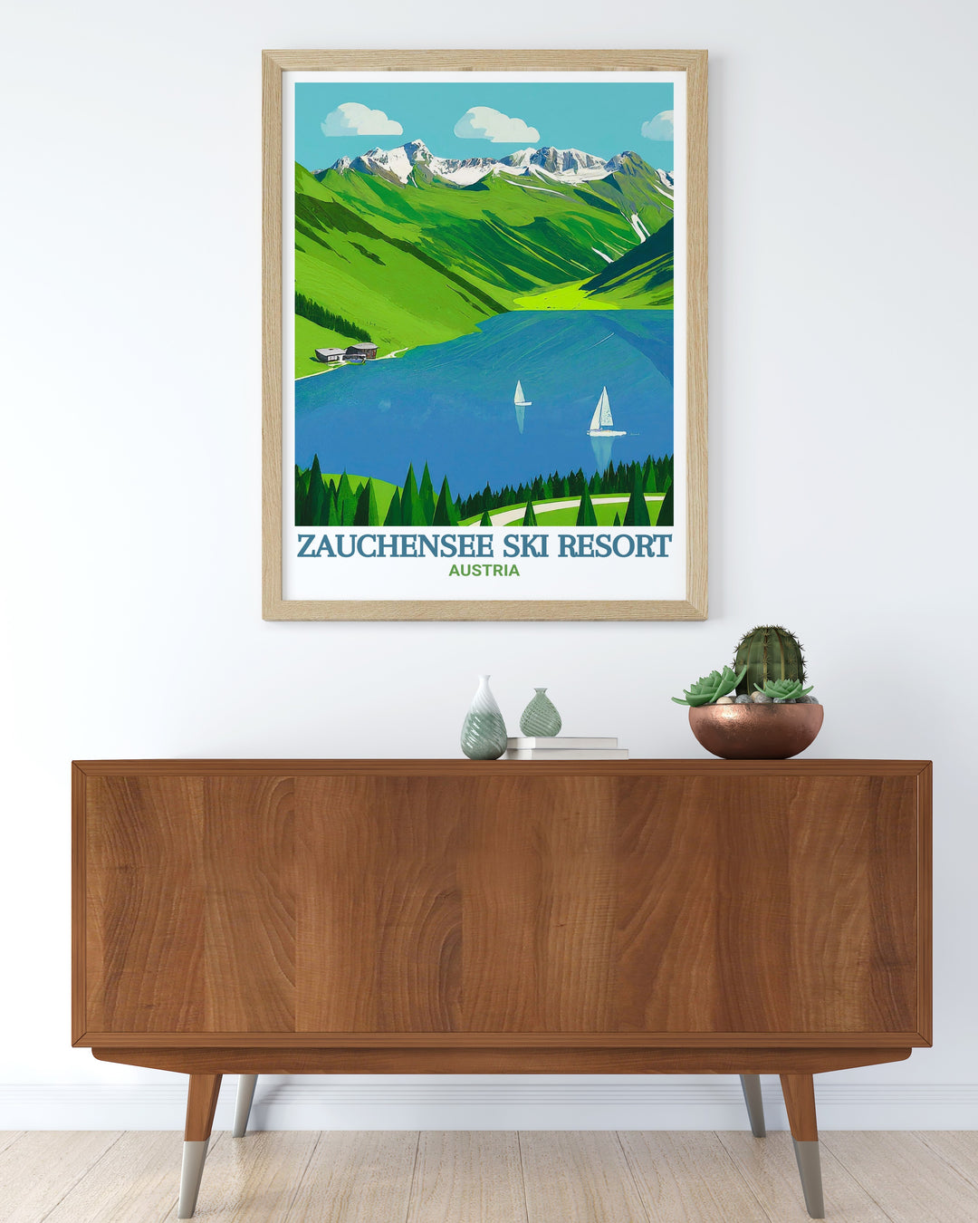 Classic Zauchensee Lake Poster capturing the tranquil beauty of the lake and surrounding peaks ideal for enhancing your interior with a touch of nature