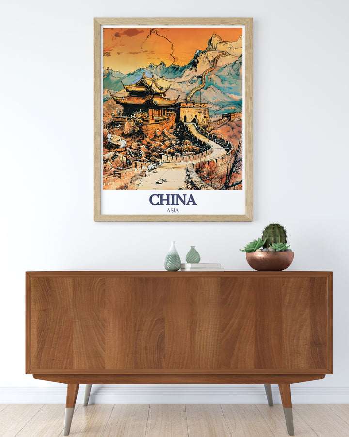 This China travel print highlights the Great Walls stunning architecture in the Huairou District. Perfect for home or office, this poster offers a detailed and vibrant view of one of the worlds most recognized landmarks. Ideal for anyone who appreciates fine art, world heritage, and travel, this print is a timeless decor choice.