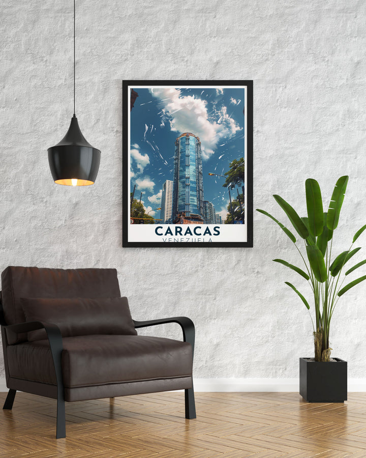 Showcasing the impressive heights of Parque Central Complex and the energetic atmosphere of Caracas, this travel poster adds a unique touch of urban elegance to your living space.