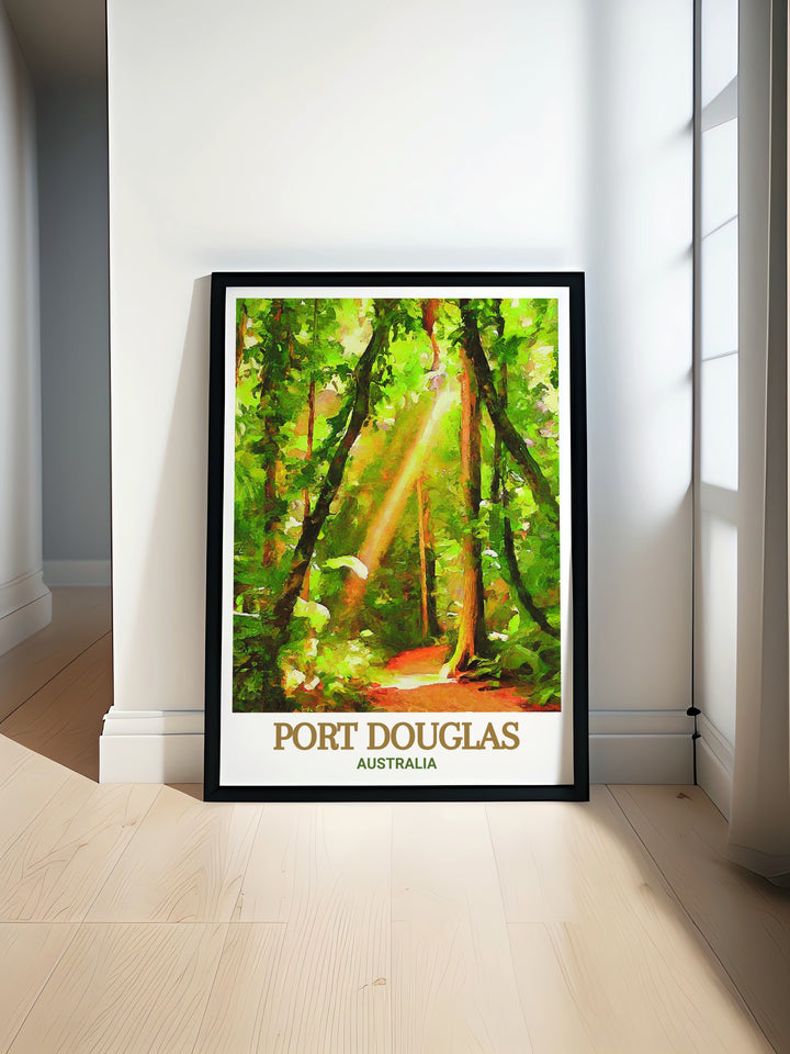 This Australia travel poster highlights the captivating landscapes of Port Douglas and the Daintree Rainforest. Its vibrant colors and stunning details bring the beauty of Australias natural wonders right into your living space.