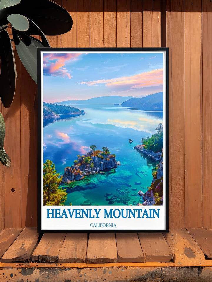 Explore retro skiing prints and USA travel posters with our Heavenly Ski Resort and Emerald Bay State Park collection perfect for bucket list prints.