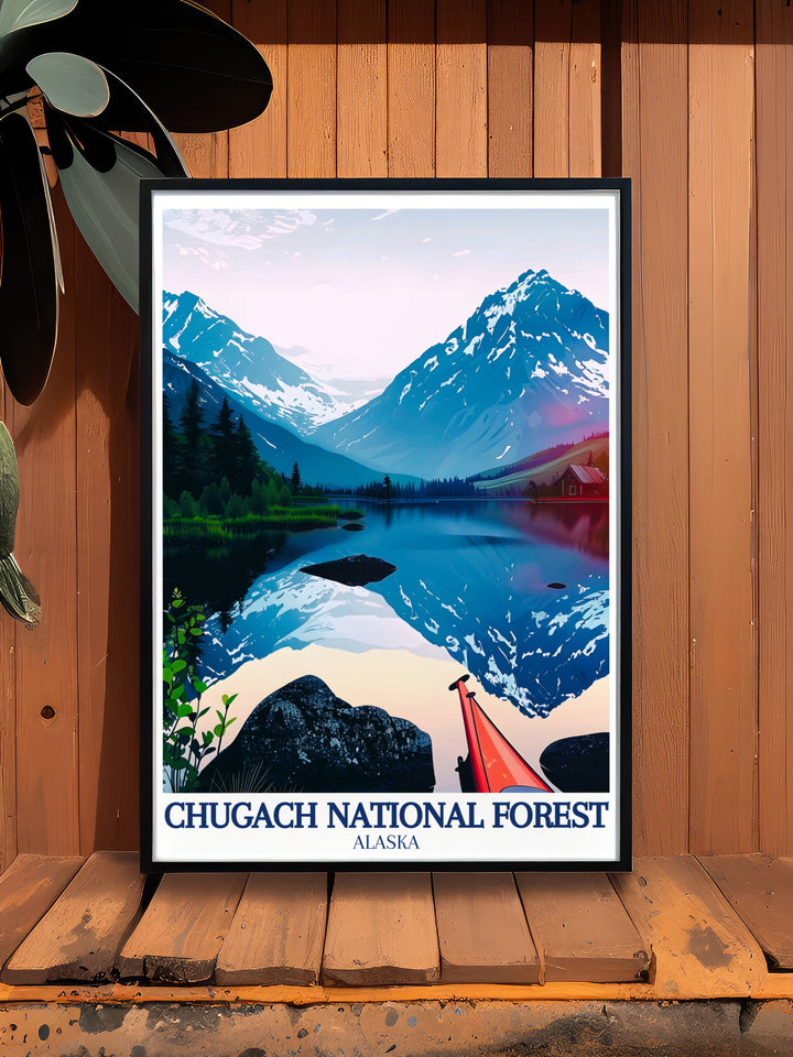 This Chugach National Forest travel print, featuring Lost Lake and the Kenai Mountains, makes an inspiring gift for outdoor enthusiasts. Bring a touch of Alaskas untamed beauty into your living room, bedroom, or office with this stunning wall art.