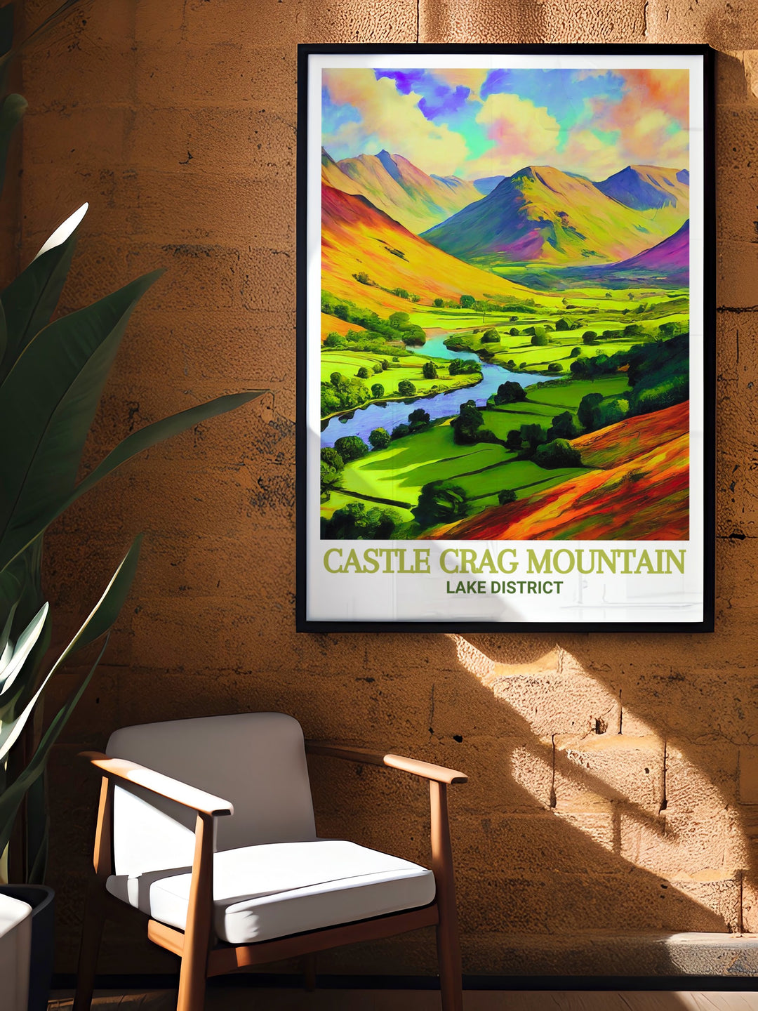 Keswick wall print showcases the stunning views of Castle Crag Mountain, Derwentwater, and Borrowdale Valley, offering a timeless piece of Lake District scenery for your home.