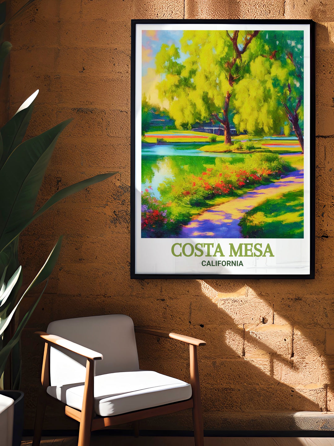 This travel poster showcases the beauty of Costa Mesas skyline and the tranquility of TeWinkle Park, offering a perfect mix of urban and natural elements. Whether for personal decor or as a gift, this artwork brings a touch of Costa Mesa into your home.