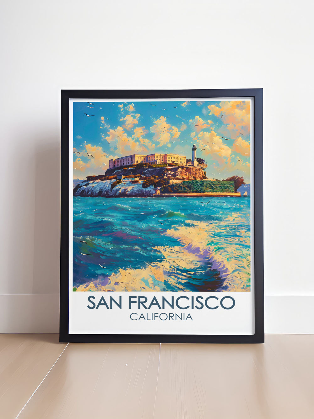 This Alcatraz Island Travel Poster is the perfect way to bring a bit of San Francisco into your home. The poster highlights the prison island, framed by the citys iconic landmarks, making it a great gift for travel enthusiasts and history lovers alike.