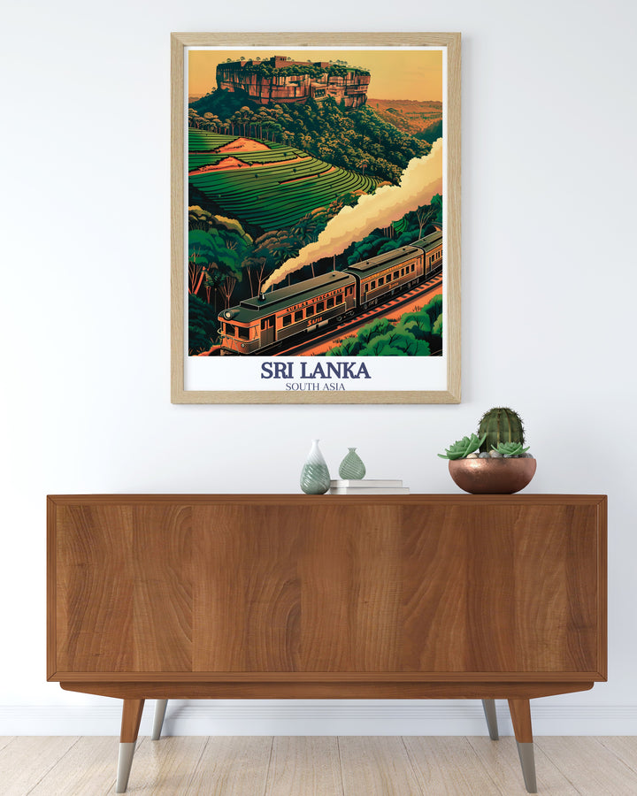 Our fine line art print captures the beauty of Sri Lankas Hill Country, known for its tea plantations and misty highlands. This travel poster offers a glimpse into the islands serene natural environment, making it a wonderful gift for nature lovers and travelers alike.