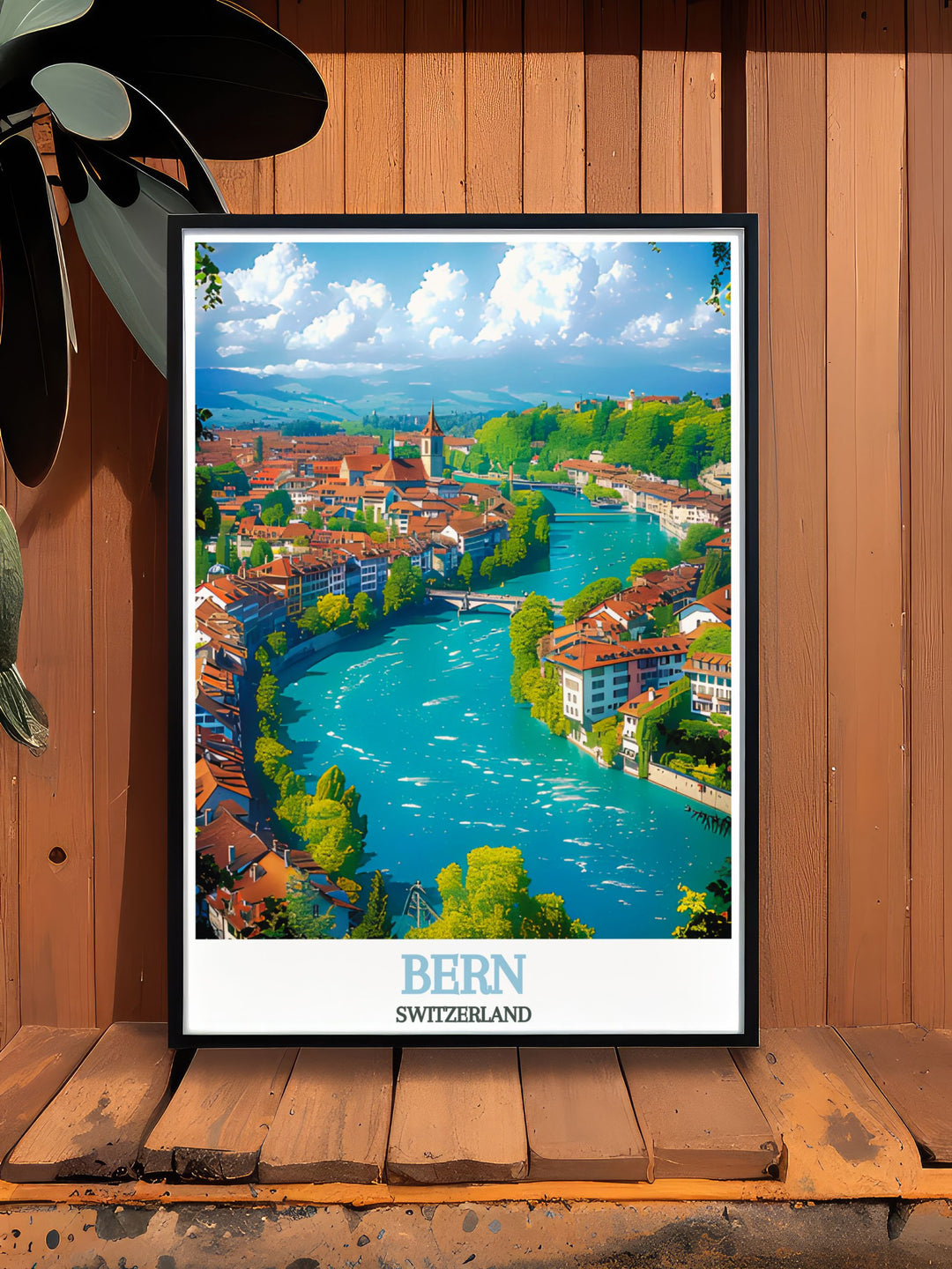 Berns iconic Federal Palace and the surrounding Swiss Alps are beautifully depicted in this art print, making it a versatile piece for any home decor.