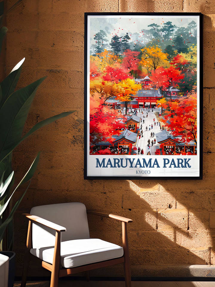 Vibrant cherry blossom print of Kyoto Yasaka Shrine a stunning travel poster that brings the serene beauty of Japanese gardens to your home decor an ideal gift idea for fans of Japanese culture