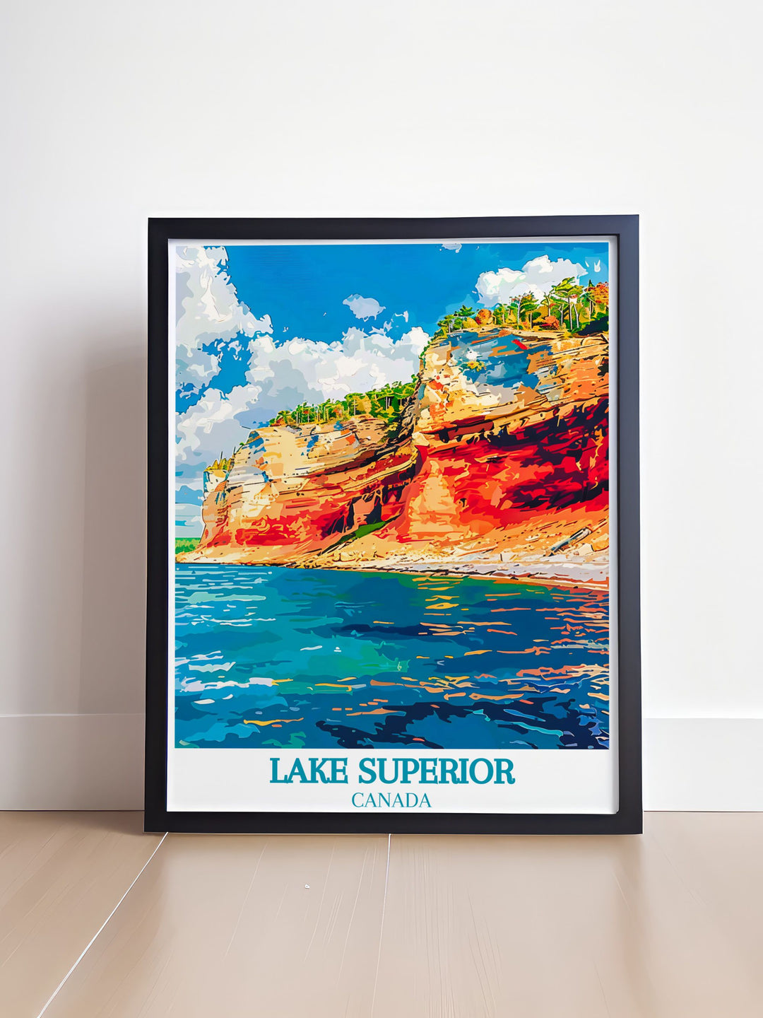 Experience the grandeur of Lake Superior with this art print, reflecting its clear blue waters and expansive landscapes, a centerpiece for any room.