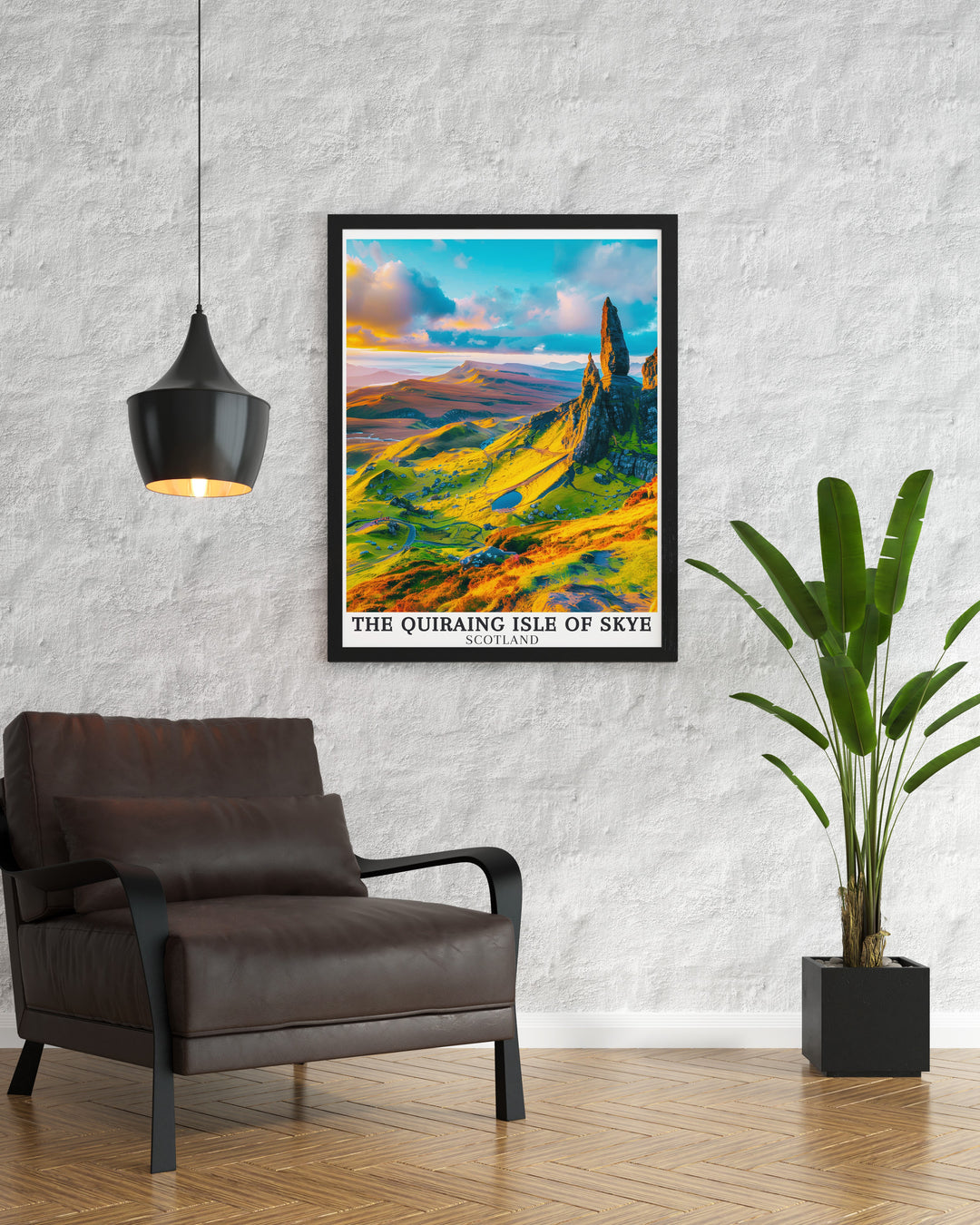 Beautifully designed Isle of Skye print highlighting The Quiraing and The Needle with Trotternish Ridge offering a stunning depiction of Scottish landscapes ideal for adding a touch of elegance and charm to any living space.