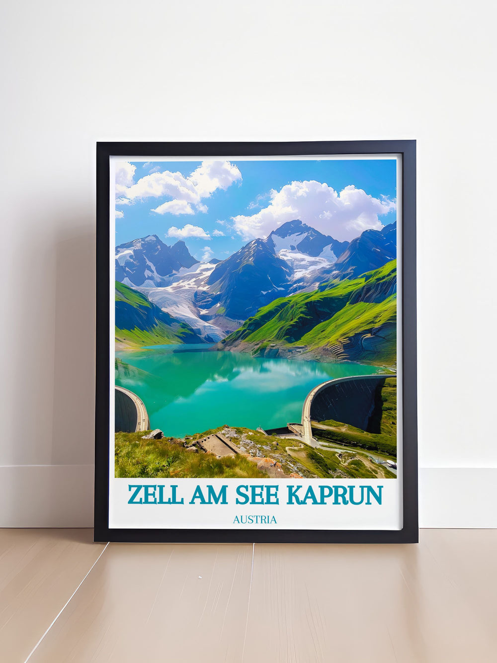 Home decor featuring the majestic Kaprun High Mountain Reservoirs. This print highlights the serene waters surrounded by towering alpine peaks, offering a blend of natural beauty and engineering marvel, ideal for adding a touch of tranquility to your living space.