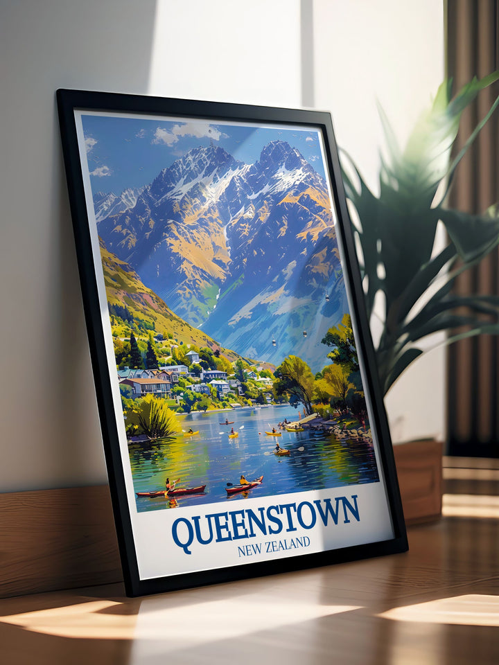 The Remarkables Lake Wakatipu Queenstown art print featuring a detailed city map and botanical garden scenes perfect for home decor office spaces and thoughtful gifts for special occasions like anniversaries birthdays and Christmas