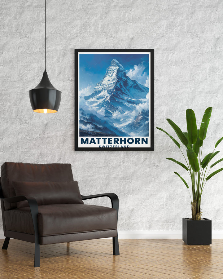 Mountain Artwork of the Matterhorn capturing the grandeur of the Swiss Alps with a classic ski resort design ideal for home and office decor